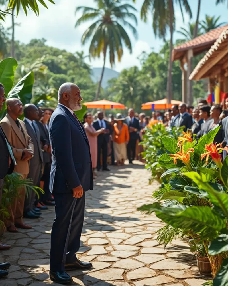 Inauguration de la première mission sur le terrain du nouveau préfet de Guadeloupe à la Cour Zamia